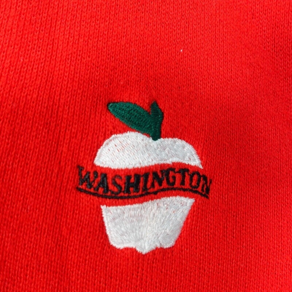 VINTAGE Champion Sweater Small Red Knit V Neck Adult Apple Washington 80s USA - Picture 3 of 11
